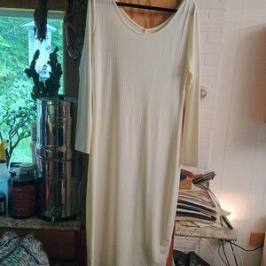 Classy midi length white dress.